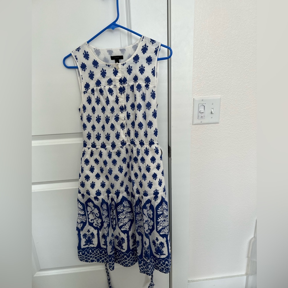 J. Crew Blue and White Patterned Midi Dress